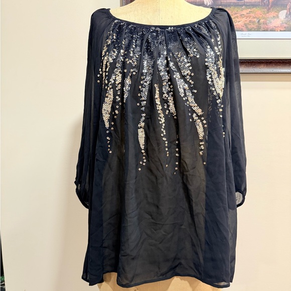 Lane Bryant Tops - Lane Bryant Black Sheer Sequin Embellished Blouse